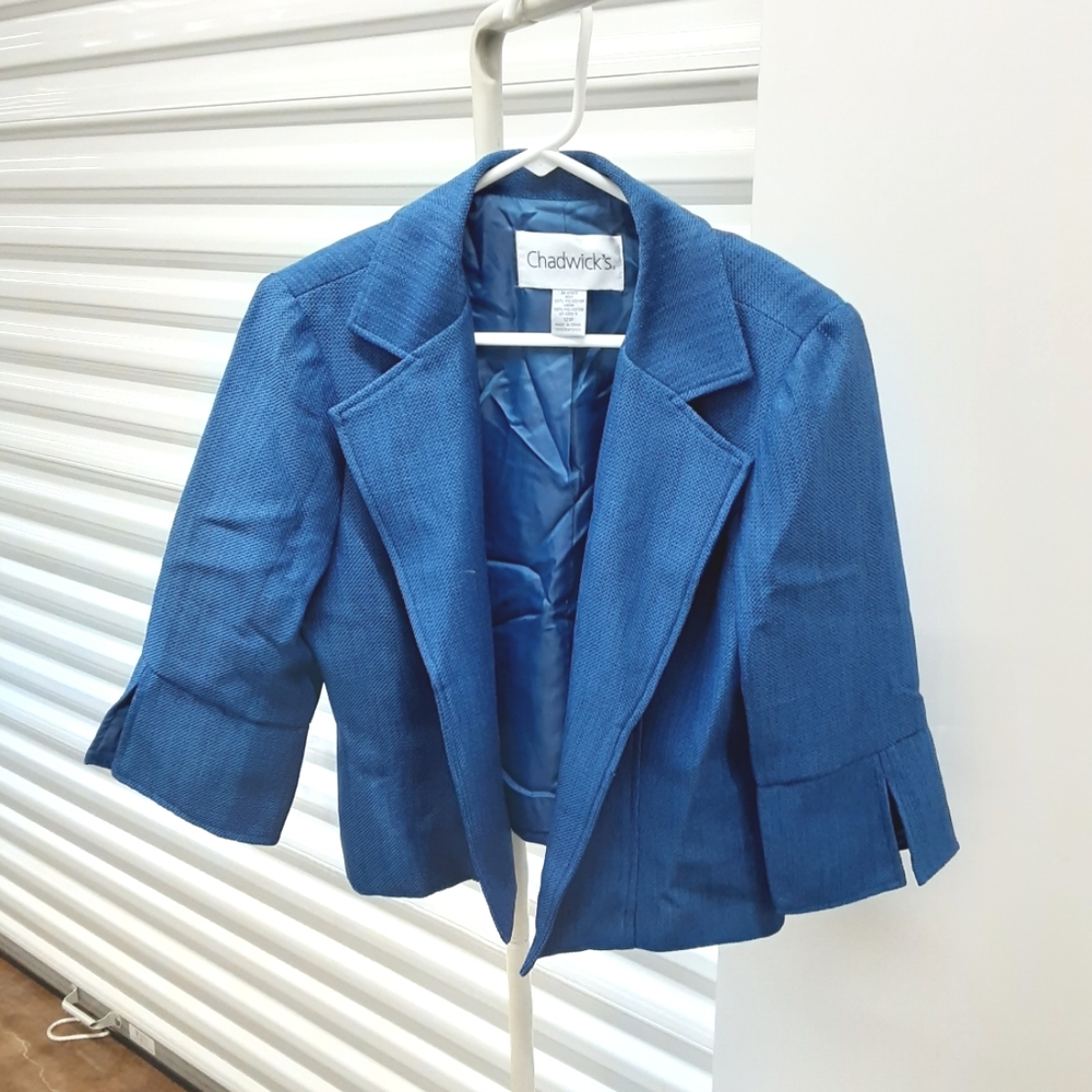 Chadwicks Royal Blue Cropped Blazer with Three-Quarter Sleeves
